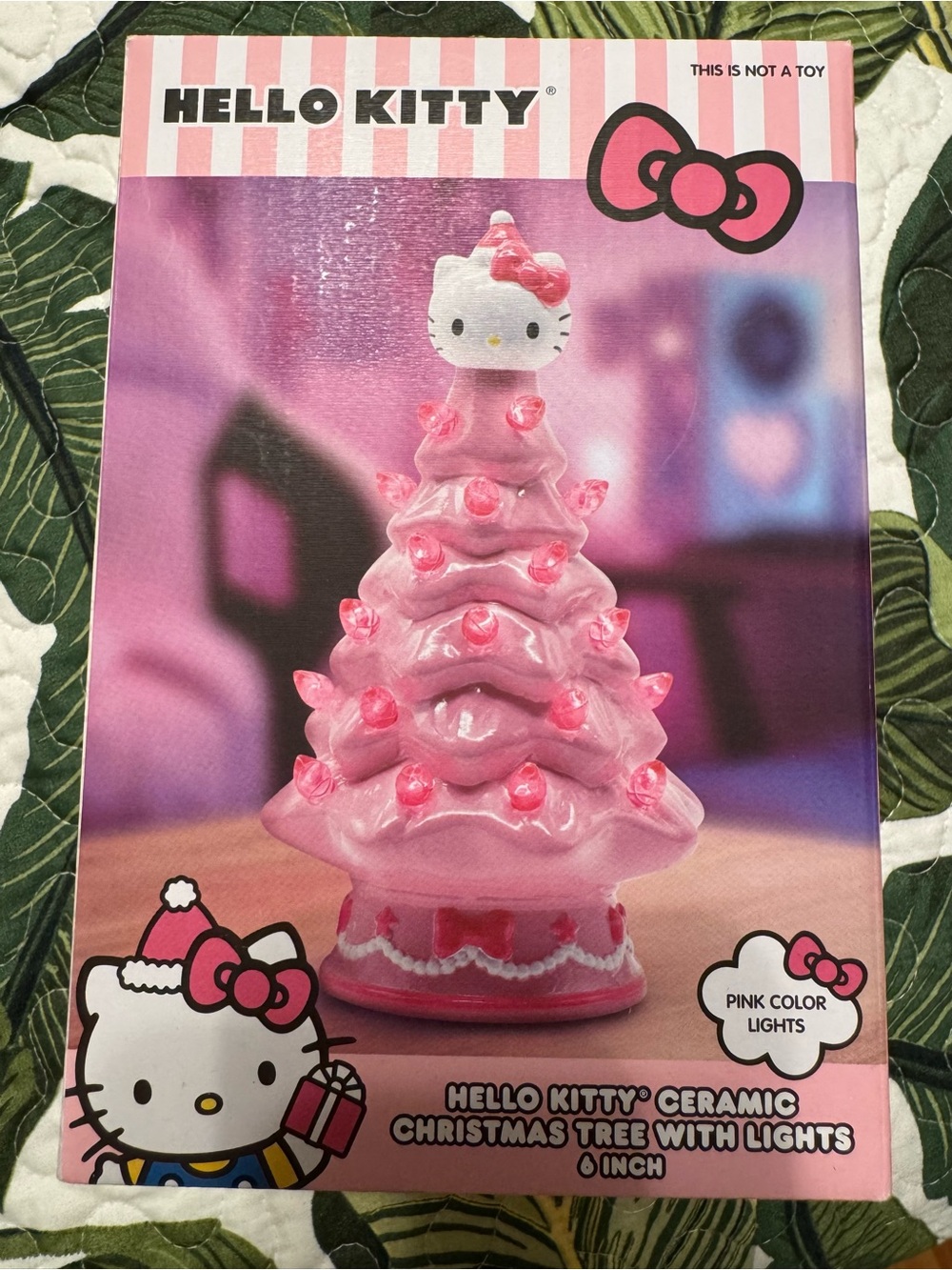 New in Box Hello Kitty Pink Ceramic Christmas Tree With Lights 6 in. Sanrio